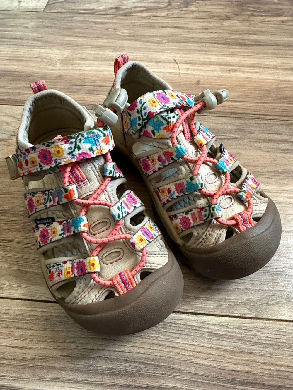 Keen Kids Beige Closed-Toe Sandals with Multicolor Floral Straps